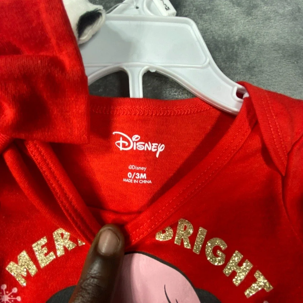 NWT Disney Baby‎ Girl Minnie Set 0-3 M Red Christmas Outfit Bodysuit Pants Bow